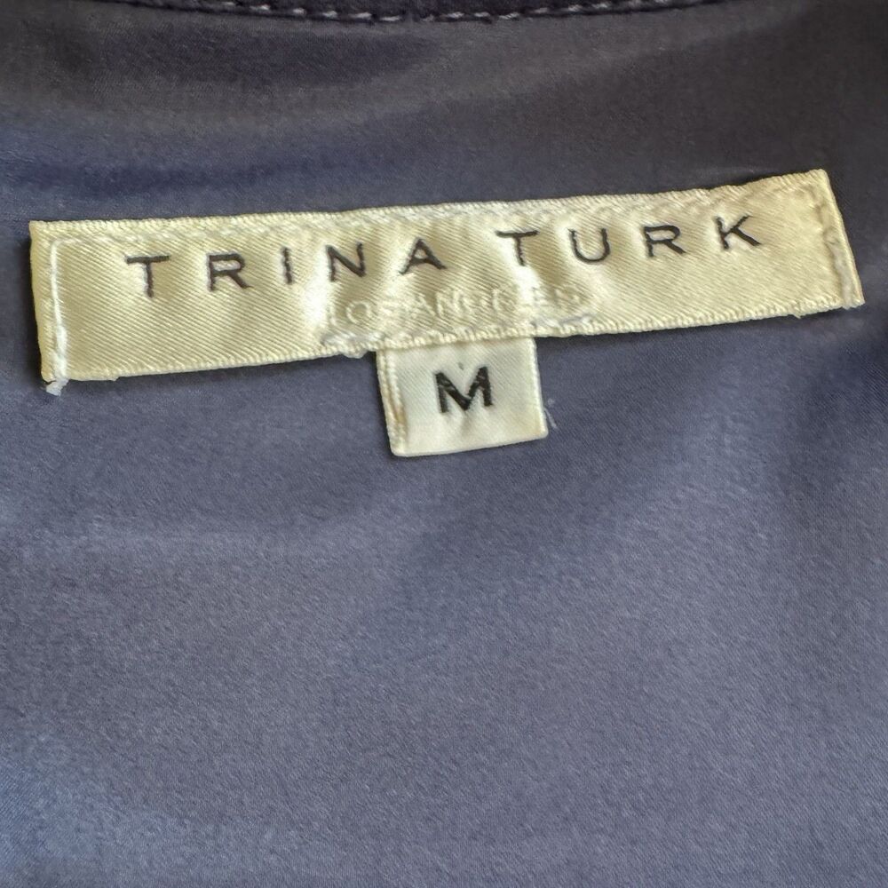 Trina Turk Kaiko Navy Blue Zip Tunic Shirt Dress Womens Size M Roll Tab Coastal - Picture 6 of 14